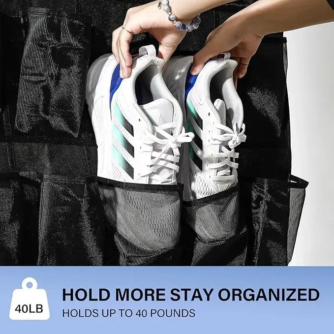 24-Pocket Over-the-Door Shoe Organizer, Breathable Mesh Storage for Shoes & More, Grey Peaceful Pleasures Health and Wellness