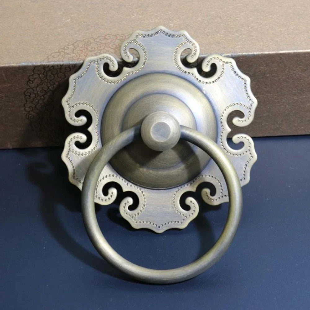 Antique Brass Cabinet Pull Ring Handle | Retro Drawer Door Knob