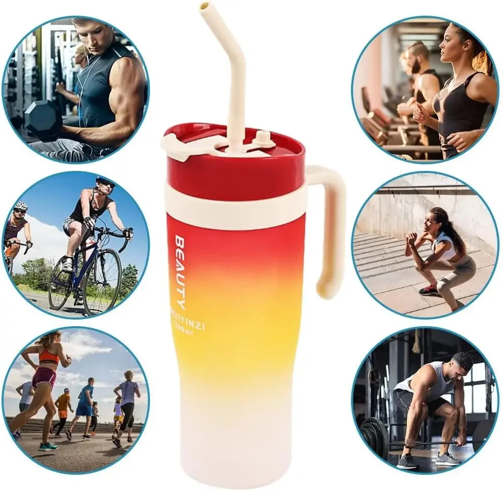 1200ml Gradient Frosted Sports Water Bottle – BPA Free & Straw