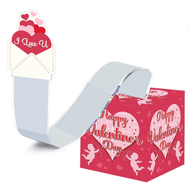 Valentine's Day Money Pull Box with Greeting Card | Pink & Red