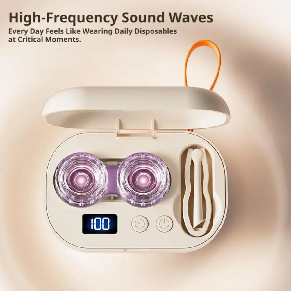 Rechargeable Portable Ultrasonic Contact Lens Cleaning Box, High Vibration 360° Sterilizer Washer for Disposable Soft RGP OK Len Peaceful Pleasures Health and Wellness
