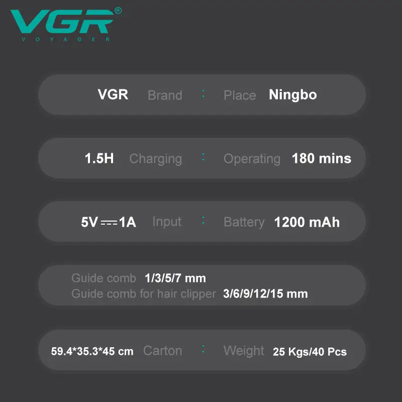 VGR 102 6-in-1 high-end men's hair clipper professional shaver oil head carving electric pusher nose hair trimmer hair remover Peaceful Pleasures Health and Wellness
