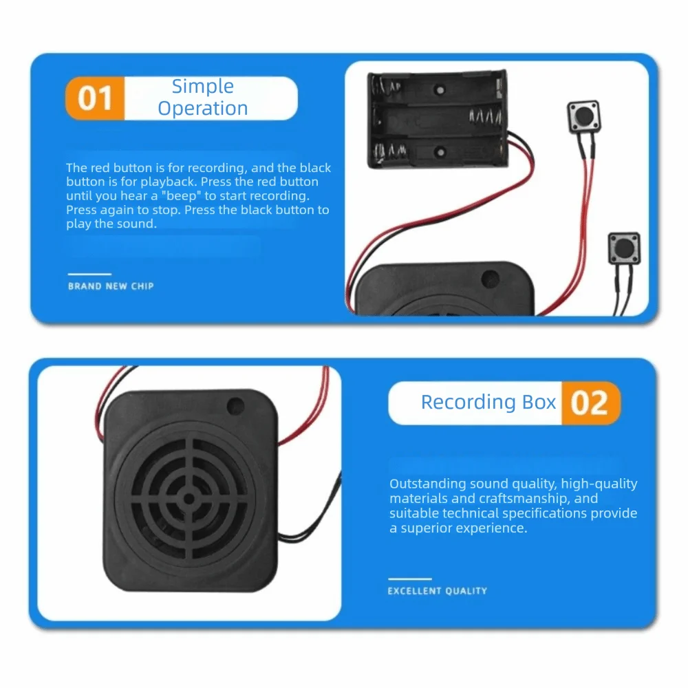 Clear Sound Voice Recording Box Recordable 3W DIY Message Box Module Sound Box Stuffed Animals Recording Module Gift DIY Peaceful Pleasures Health and Wellness