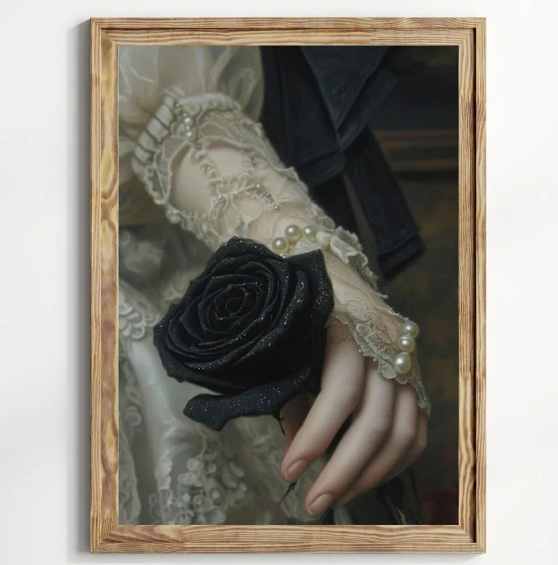 Victorian Woman Canvas Wall Art | Moody Vintage Black Rose Print