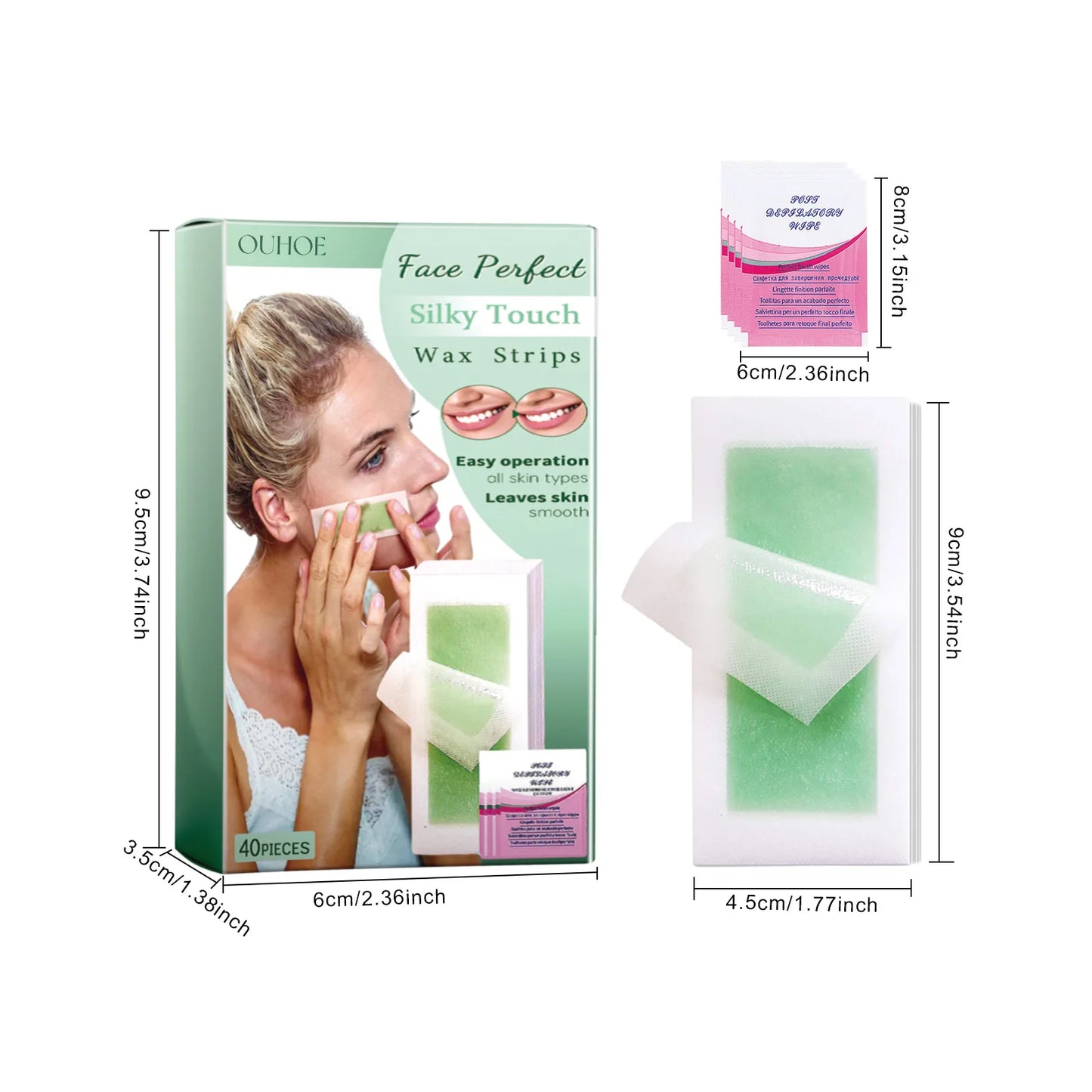 40-Piece Cold Wax Strips – Face & Body Hair Removal with Aloe
