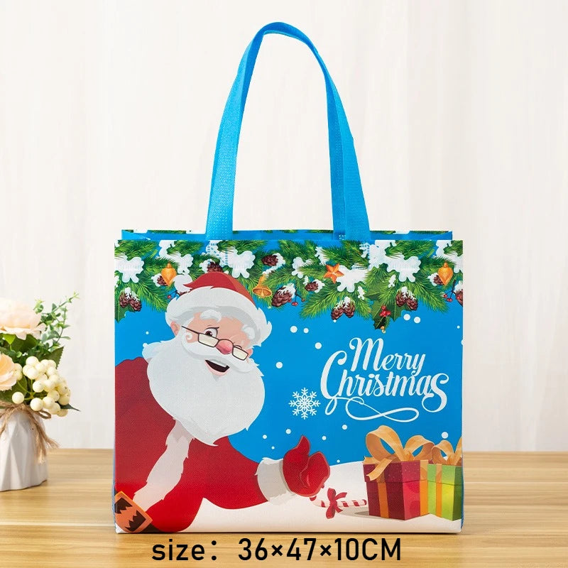 Christmas Gift Bags Santa Snowman Moose Drawstring Goodie Bags