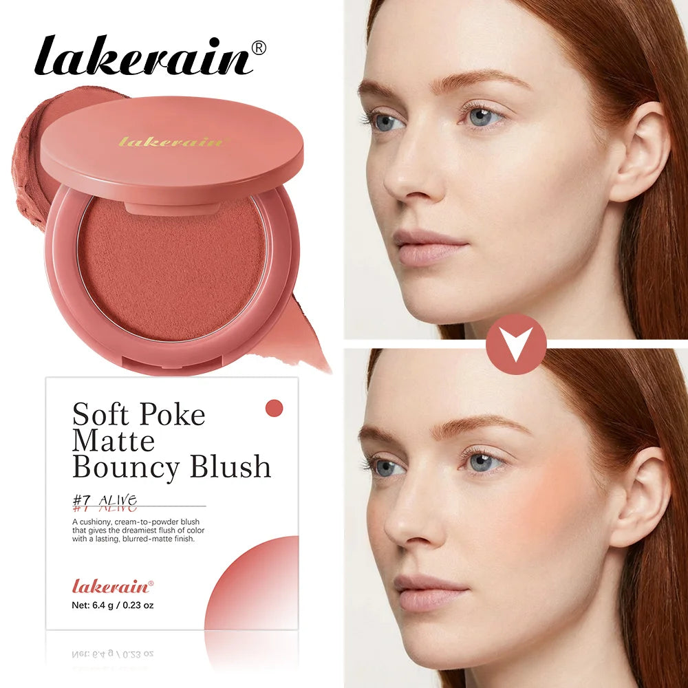 Lakerain Soft Poke Matte Blush Fresh Silky-smooth Skin Finish Long Lasting Luminosity Moisturizing Natural Matte Bouncy Blusher Peaceful Pleasures Health and Wellness