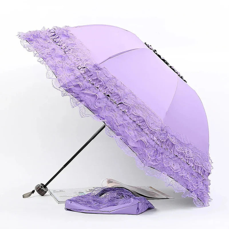Five-Layer Lace Princess Sun Umbrella | UV Protection 3-Fold
