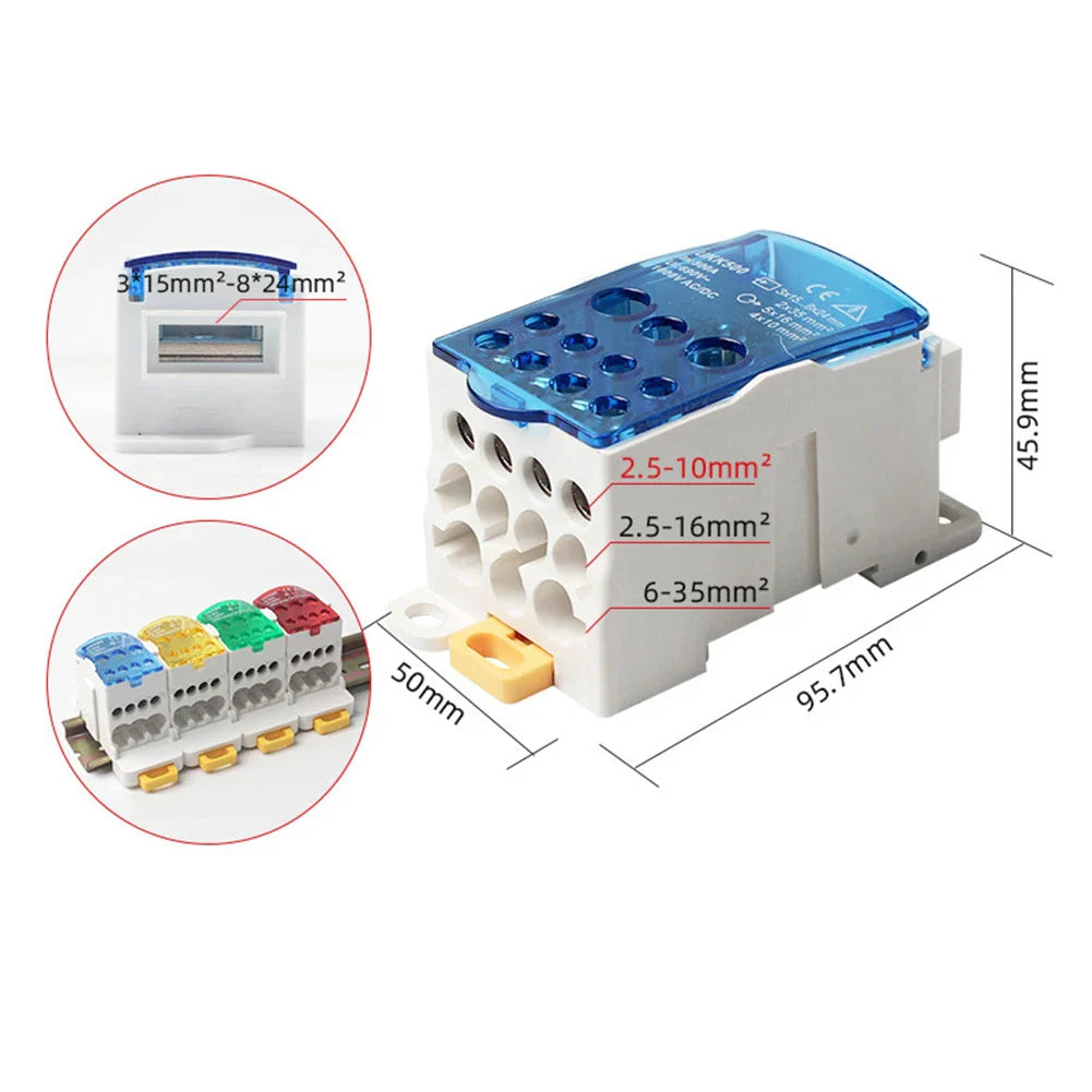 80A–500A DIN Rail Terminal Block Junction Box | Power Connector