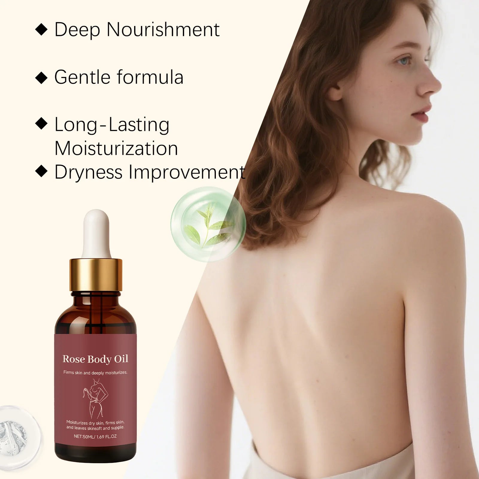 Rose Body Essential Oil Smoothing Skins Improving Skin State Deeply Nourishing Lasting Moisturizing Flower Fragrance Body Serum Peaceful Pleasures Health and Wellness