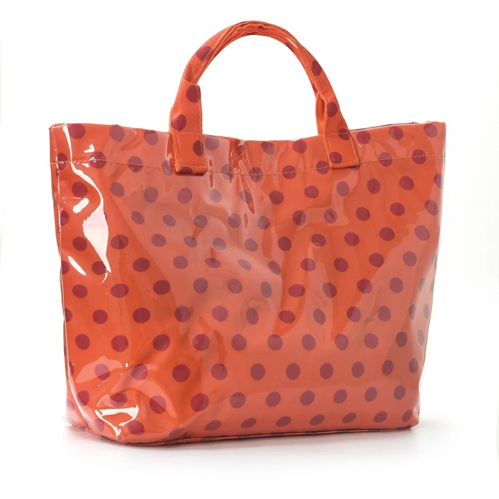 Large Polka Dot PVC Tote Bag – Waterproof Beach & Travel Handbag Waterproof Tote Bag Peaceful Pleasures Health and Wellness Orange Red