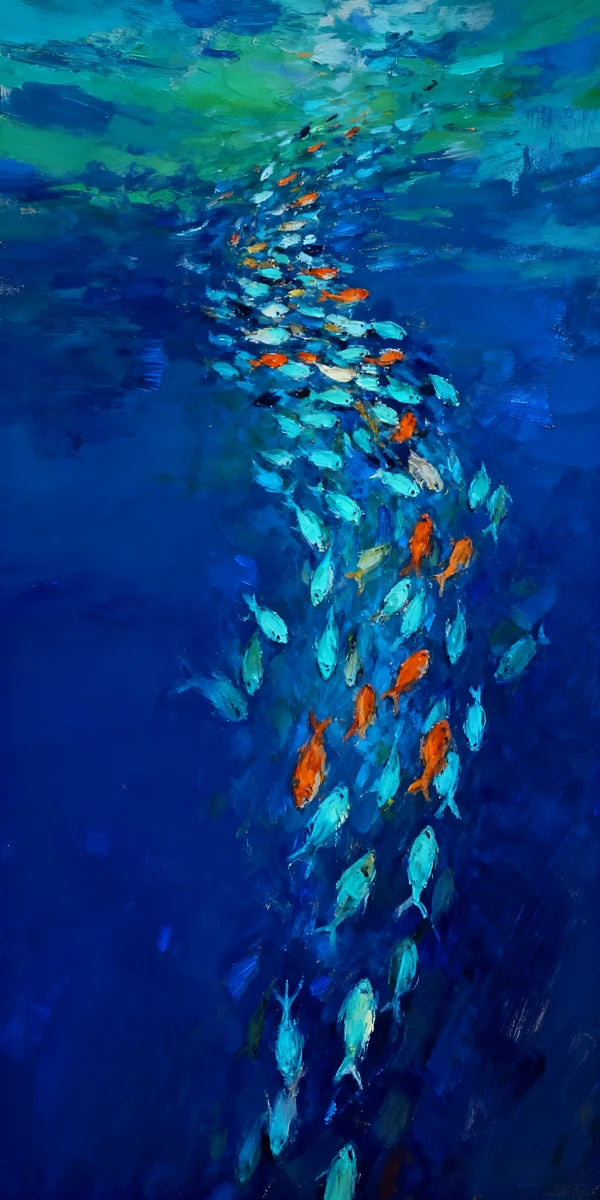 Large Size Abstract Fish Posters Wall Art Nordic Blue Sea Fish Print For Living Room Fish School Canvas Painting Home Decor Peaceful Pleasures Health and Wellness 13 50x100cm