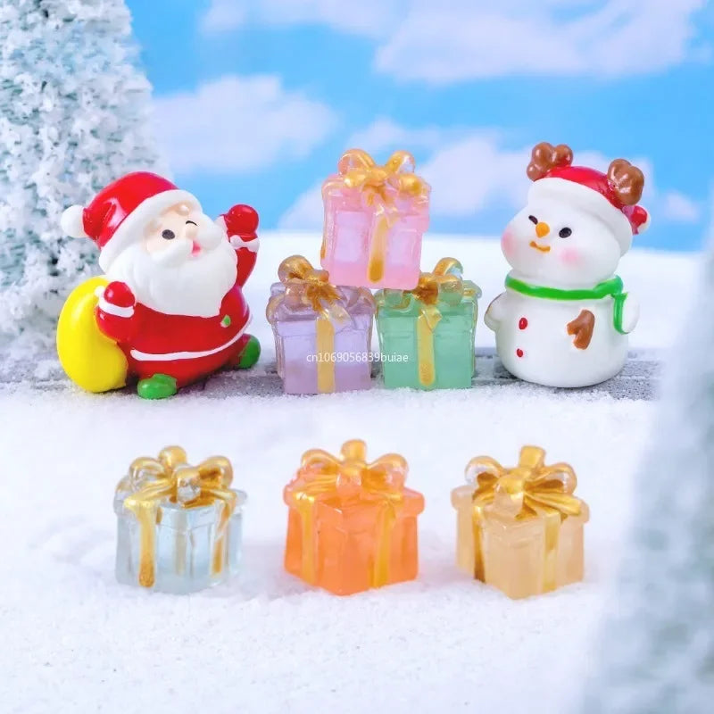 1pcs Luminous Mini Christmas Gifts Box Decoration Accessories Moss Landscape Ornaments Diy Dollhouse Miniatures Figures Kawaii Peaceful Pleasures Health and Wellness