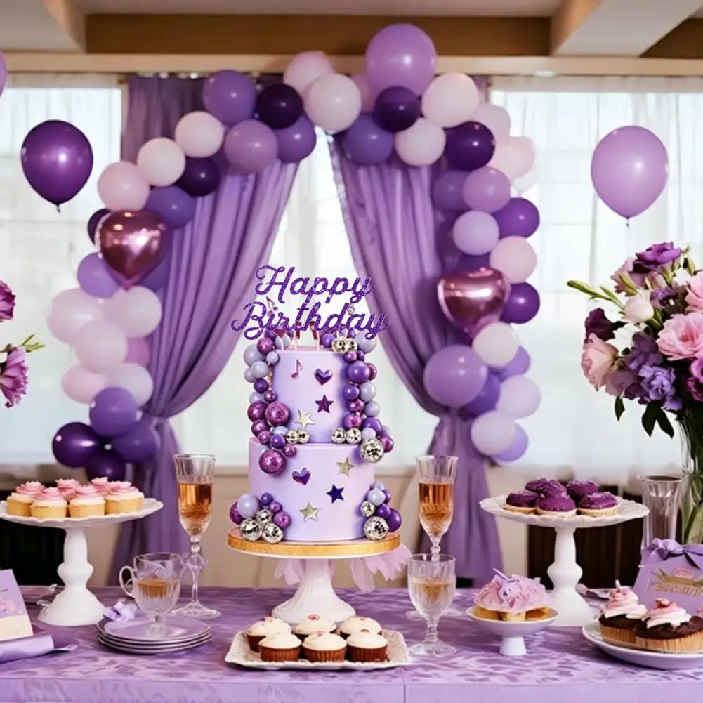32pc Purple Music Cake Topper Set – Disco Balls, Stars & Hearts