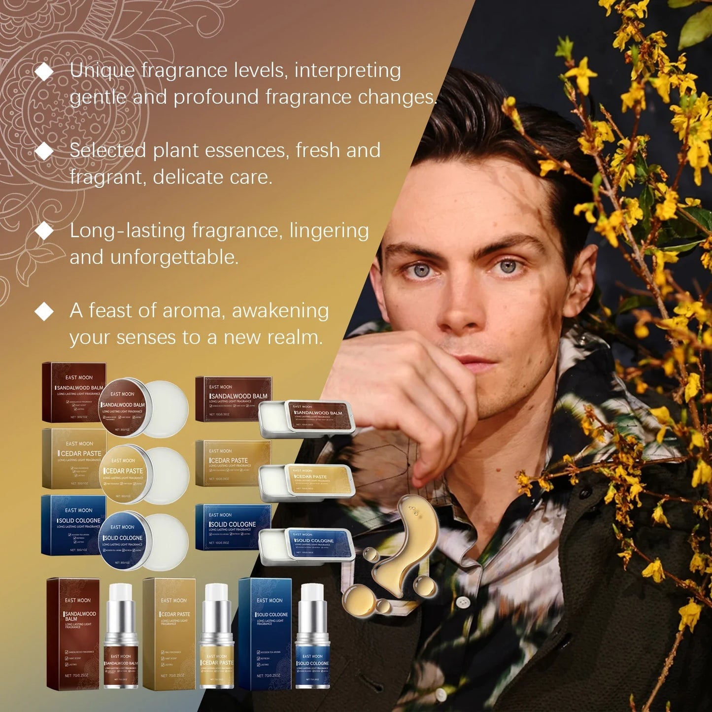 East Moon Men's Sandalwood Solid Fragrance Balm | Long-Lasting