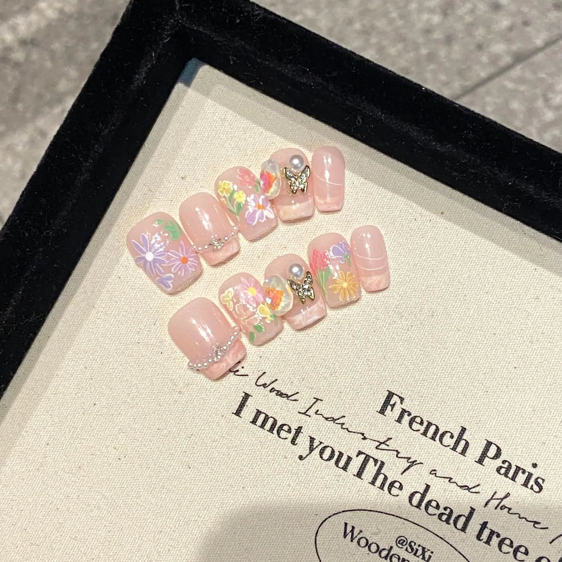 Handmade Press on Nails Short Pink French Fake Nail Tips for Women Girl Wearable Detachable Sweet Summer Flowers False Nails Peaceful Pleasures Health and Wellness XS