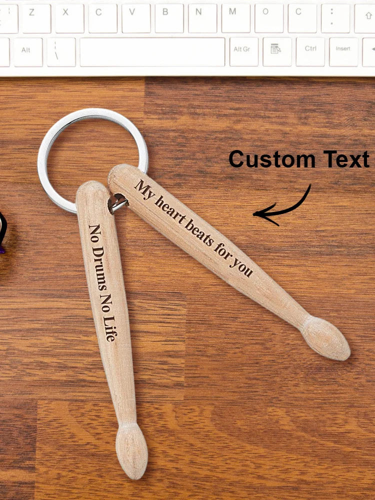 Custom Wooden Drumstick Keychain Personalized Engraved Keyring Gift for Drummers Couples Friends Birthday Anniversary Valentine Peaceful Pleasures Health and Wellness Custom Text 8cm