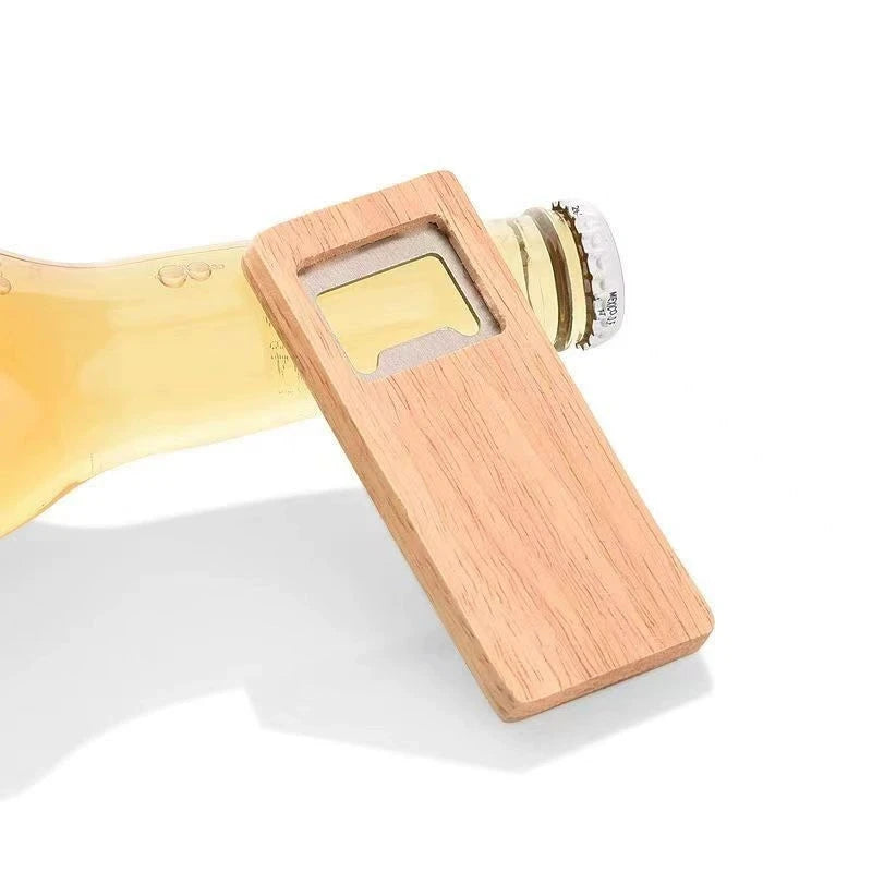 Stainless Steel Beer Bottle Opener with Square Wooden Handle