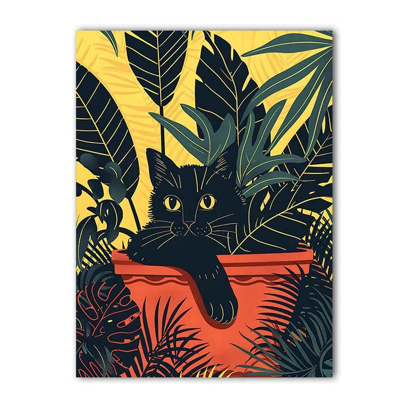Abstract Wall Art Cute Black Cat in a Plant Pot Vintage Canvas Painting Modern Style Poster Prints Living Room Wall Decor Peaceful Pleasures Health and Wellness 04 15x20cm No Frame China Mainland
