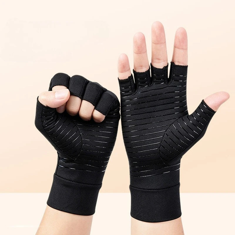 Fiber Pressure Gloves Joint Rehabilitation Training Copper Ion Gloves Outdoor Men's and Women's Cycling Fingerless Gloves Peaceful Pleasures Health and Wellness