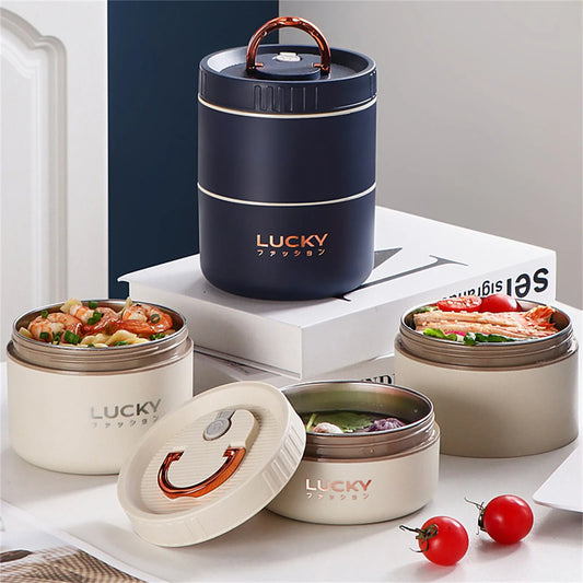Thermal Lunch Box Bento Box Portable Insulated Lunch Container Stackable Leakproof Stainless Steel Food Container Peaceful Pleasures Health and Wellness