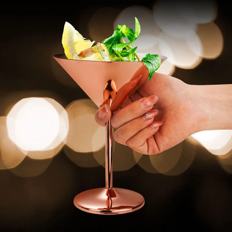 2PCS 304 Stainless Steel Martini Cocktail Glass Champagne Goblet Wine Cup Rose Gold Personalized Design Metal Utensils Peaceful Pleasures Health and Wellness