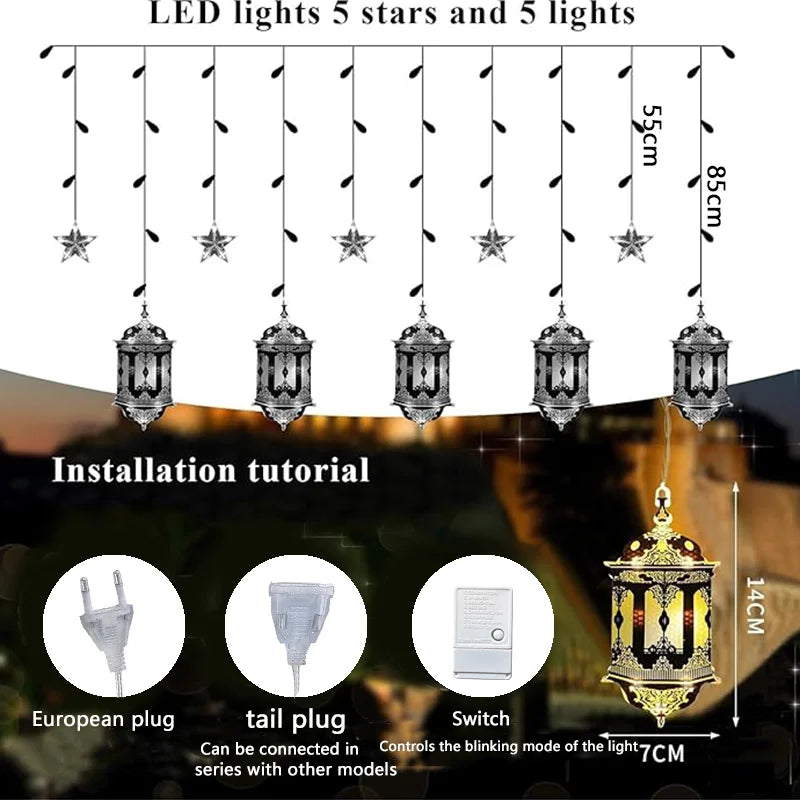 USB LED Moon & Star Curtain Lights | 8 Modes & Timer