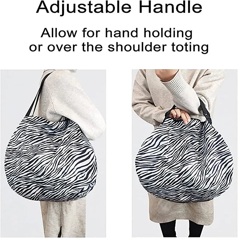 Leopard Print Foldable Shopping Bag Large Capacity Reusable Tote for Supermarket Grocery Travel Portable Shoulder Pouch Peaceful Pleasures Health and Wellness