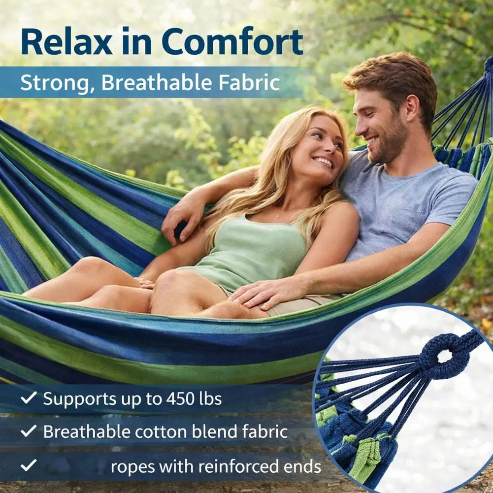 Outdoor Hammock Portable Camping Hammock Durable Canvas Hanging Bed Soft Breathable 2 Person Hammock Garden Backyard Travel Peaceful Pleasures Health and Wellness