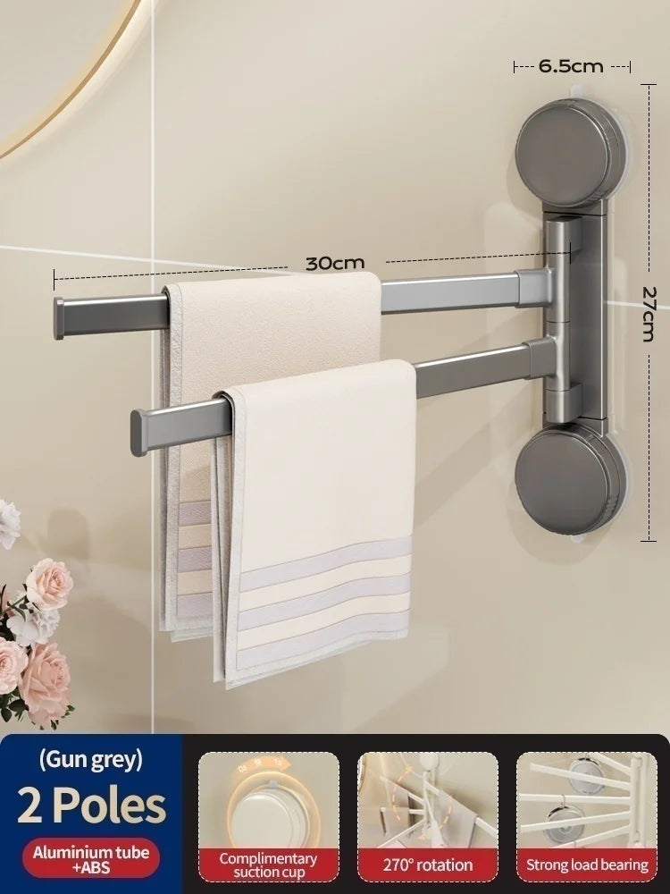 No-Drill Rotating Double Towel Rack | Suction Cup Wall Mount