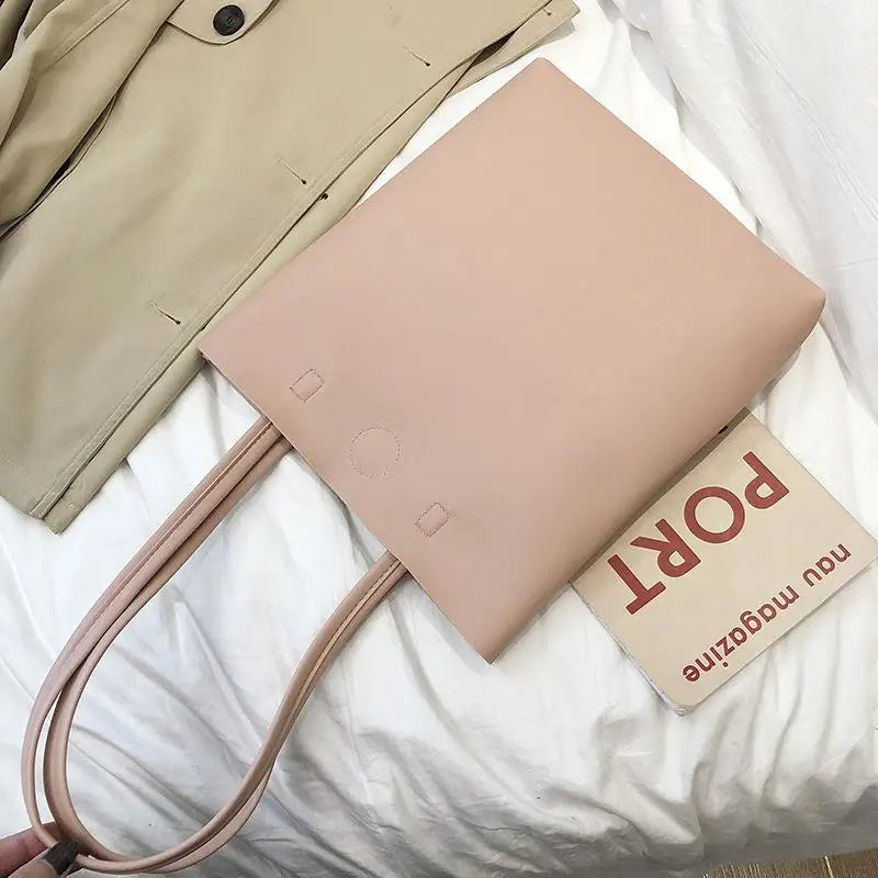 Korean PU Leather Tote Shoulder Bag – Large Capacity for Women