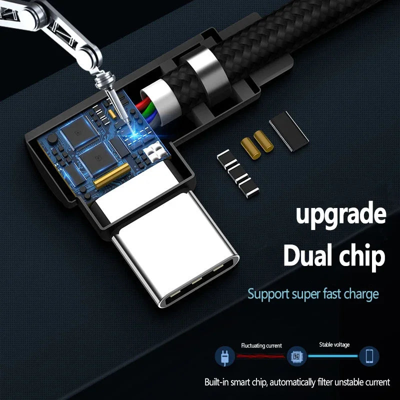 90° Elbow USB-C Fast Charging Cable 40W Nylon Braided Gaming Peaceful Pleasures Health and Wellness