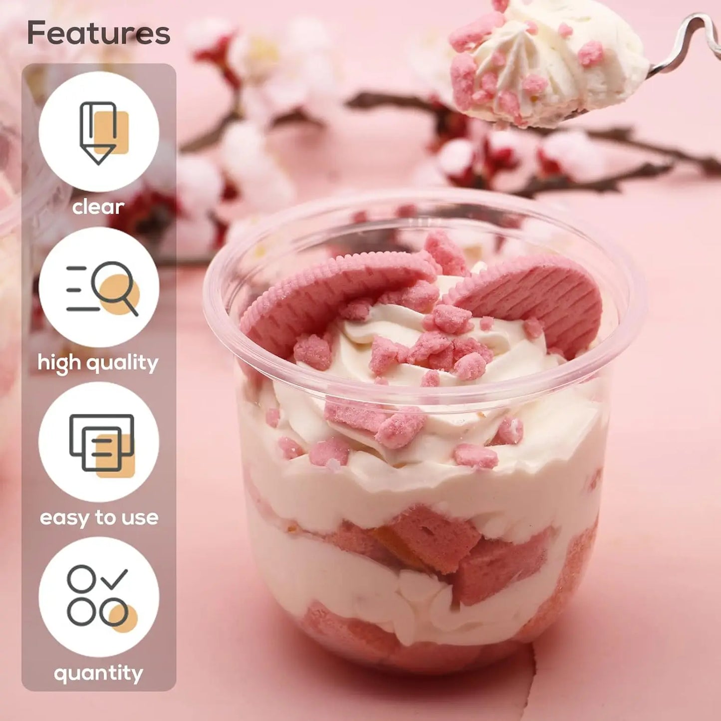 12 oz Plastic Dessert Cups with Dome Lids (No Hole) and Sporks, Clear Disposable Yogurt Parfait Cups with Lids, Individual Party Peaceful Pleasures Health and Wellness 200Sets