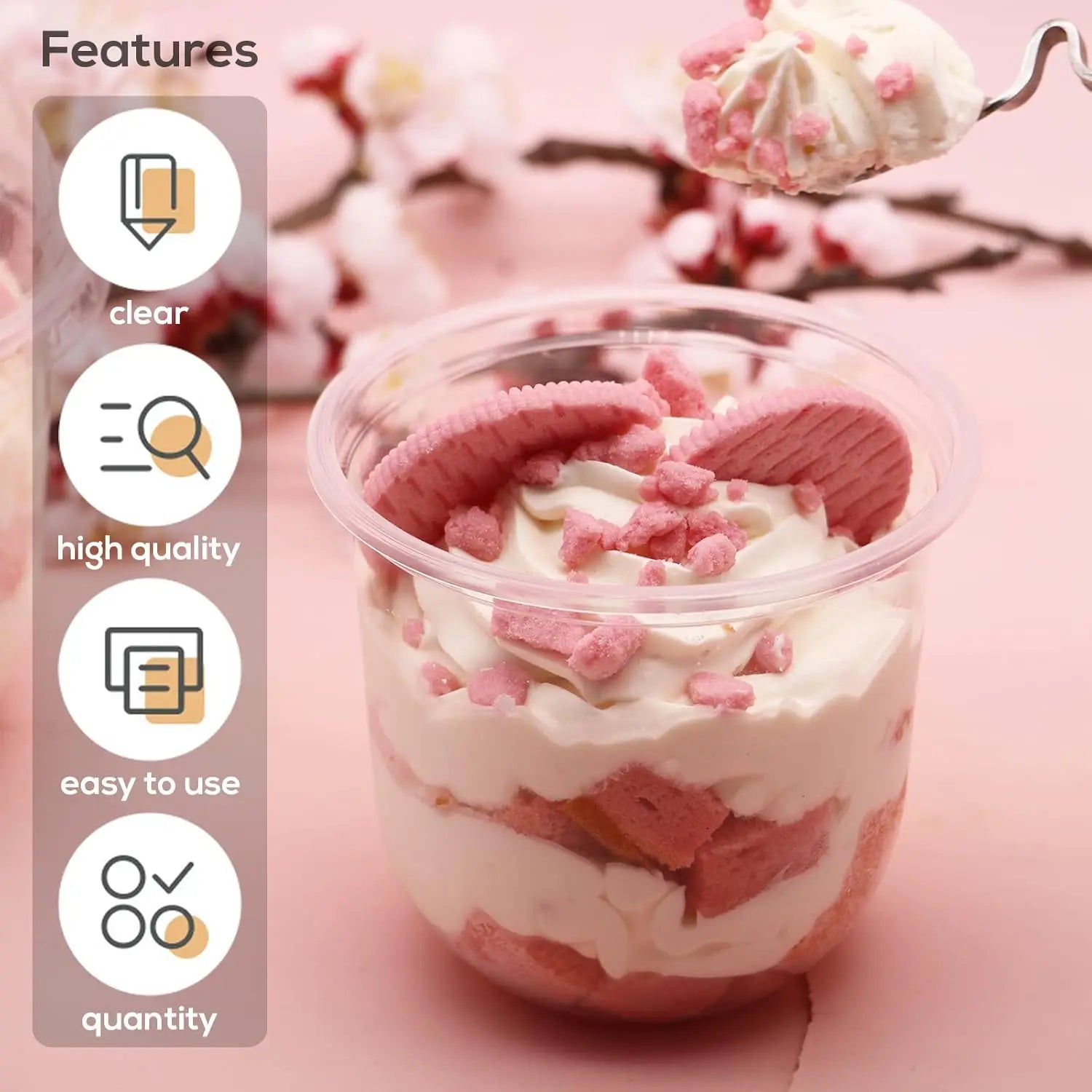12 oz Plastic Dessert Cups with Dome Lids (No Hole) and Sporks, Clear Disposable Yogurt Parfait Cups with Lids, Individual Party Peaceful Pleasures Health and Wellness 200Sets