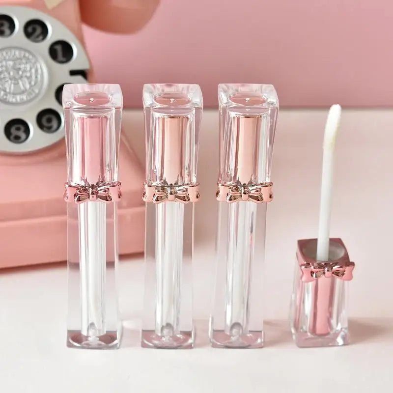 1pcs Empty Portable 3.5ml Lip Gloss Tubes DIY Clear Bowknot Lip Glaze Tubes,Square Rose Gold Cosmetic Packing Container Peaceful Pleasures Health and Wellness