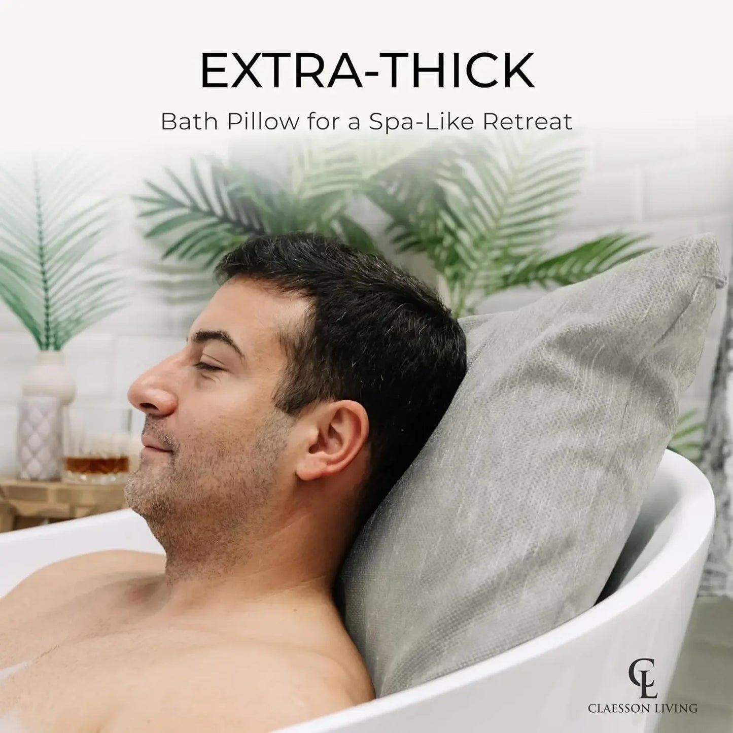 Thick Comfortable Bathtub Pillow for Head Neck Back Support, Washable Quick-Drying Light Gray Peaceful Pleasures Health and Wellness