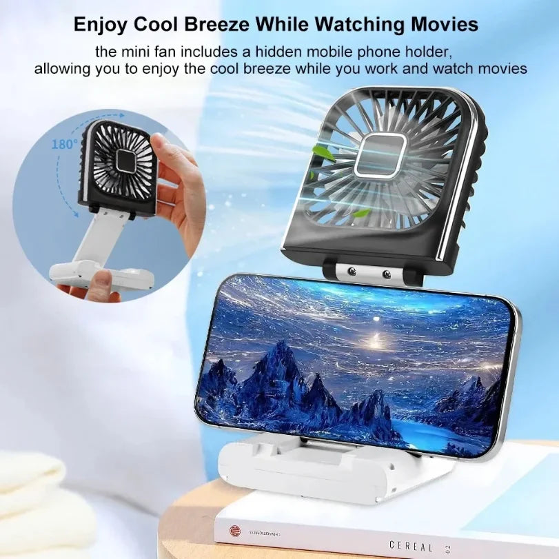 Foldable Neck Fan USB Rechargeable Power Bank & Digital Display