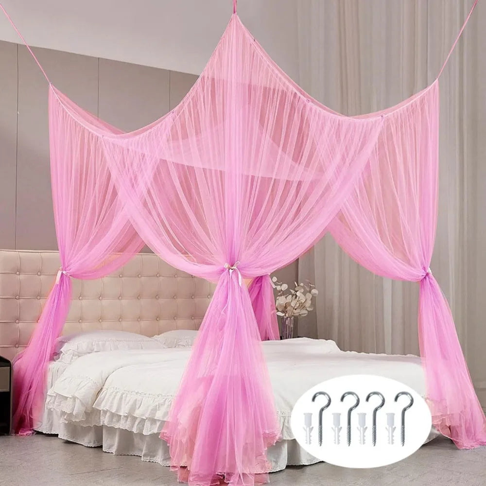 4-Corner Bed Canopy Mosquito Net | Breathable Square Bed Tent