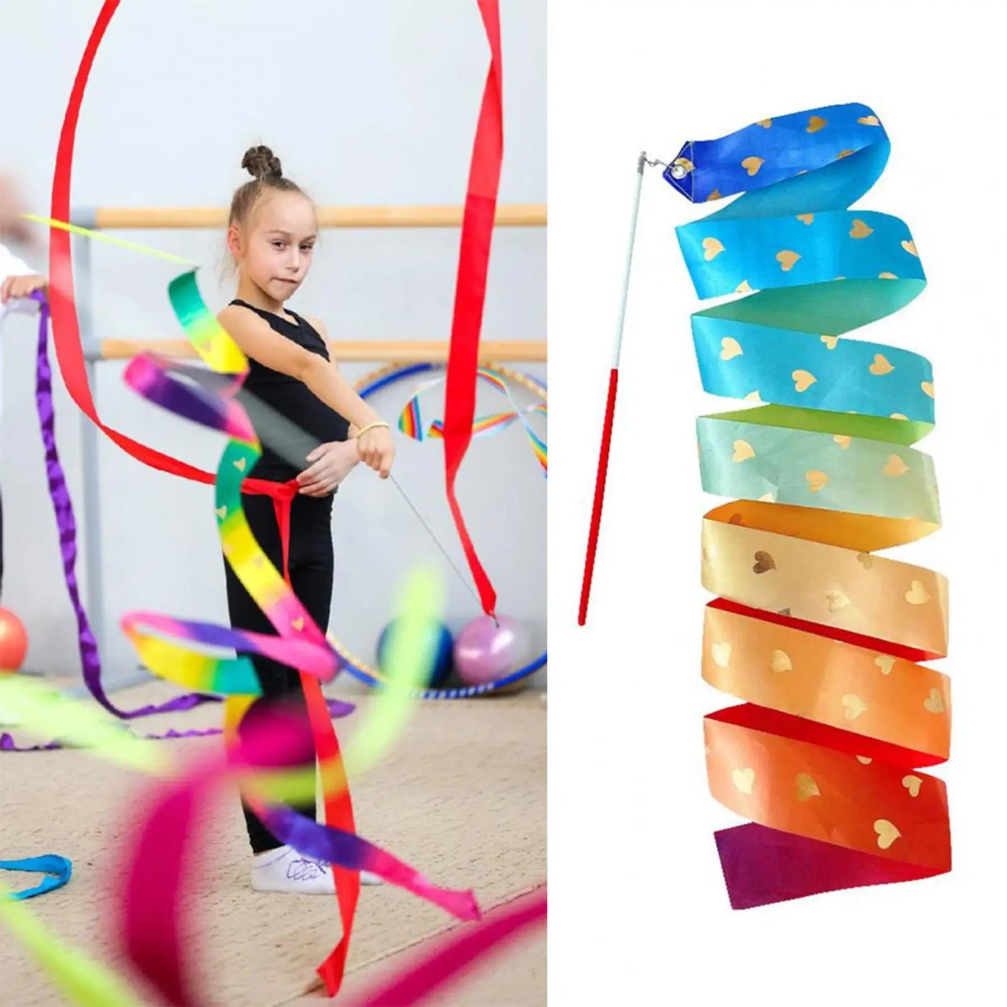 2M Gymnastics Ballet Dance Ribbon & Twirling Stick – Kids Girls