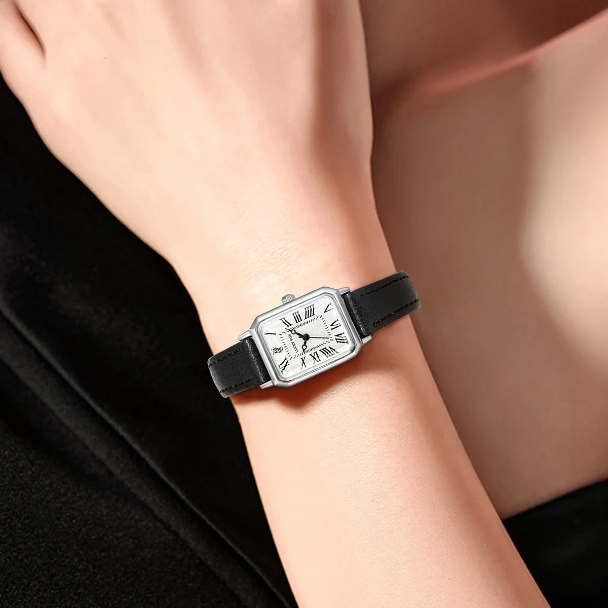 Fashion Rectangle Quartz Wrist Watch for Women Luxury Brand Roman Dial Leather Strap Ladies Watches Clock Peaceful Pleasures Health and Wellness