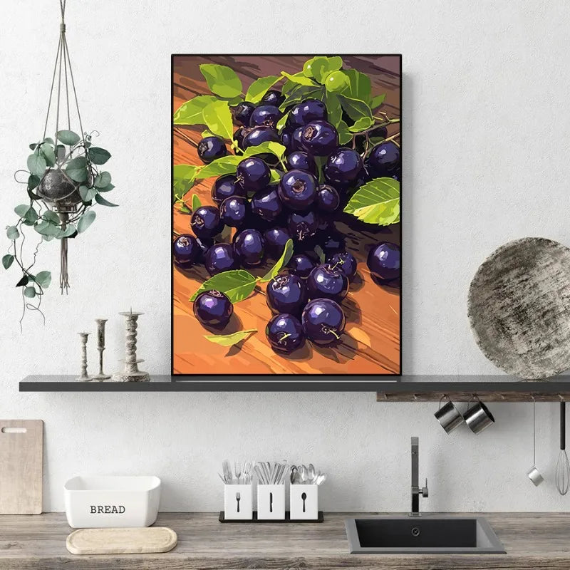 Colourful Fruit Still Life Illustration Poster Banana Strawberry Lemon Lychee Canvas Painting Wall Art for Fruit Shop Home Decor Peaceful Pleasures Health and Wellness