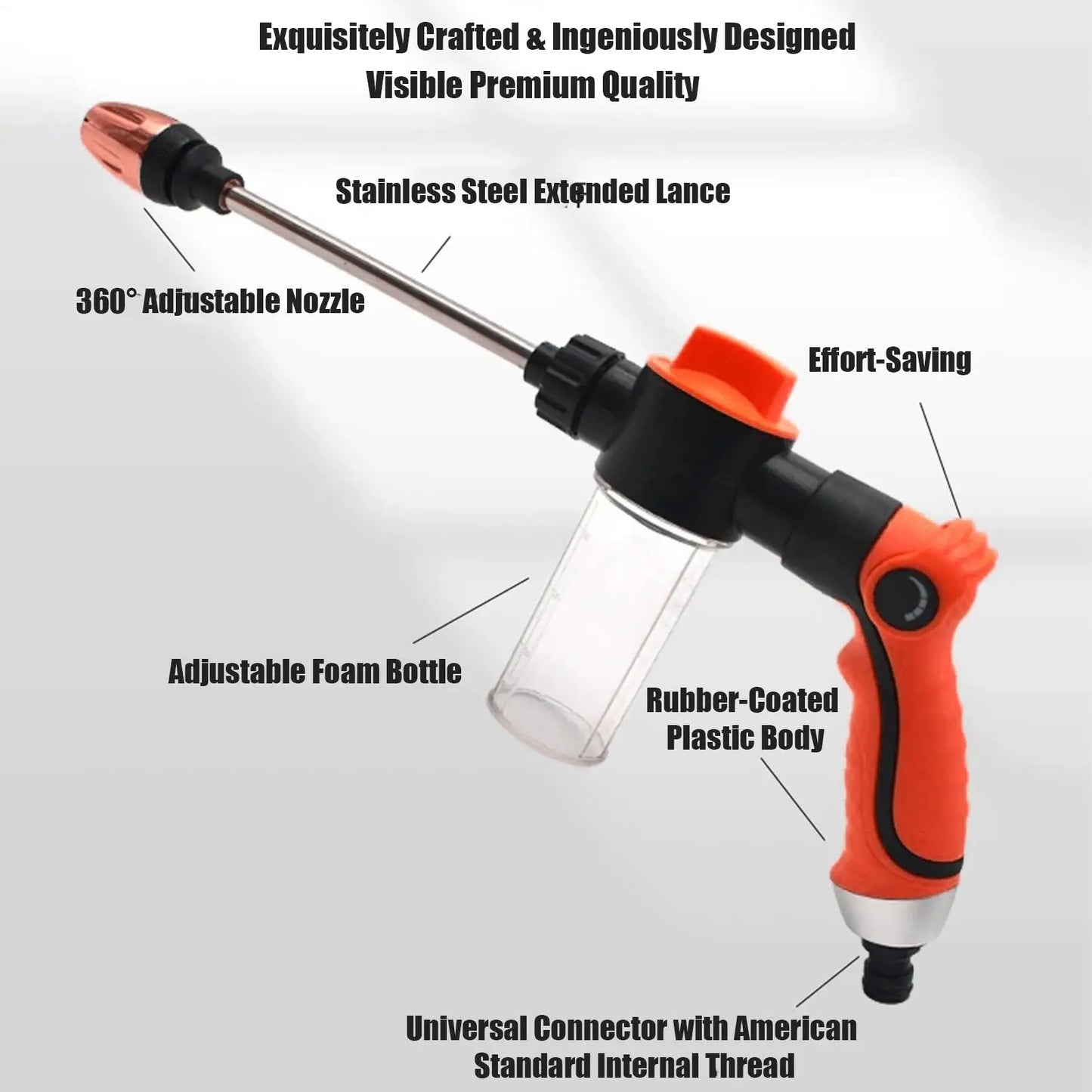 Garden Hose Nozzle Heavy Duty High Pressure Sprayer Adjustable Multi-Pattern Water Gun For Car Washing Plant Watering Outdoor Peaceful Pleasures Health and Wellness