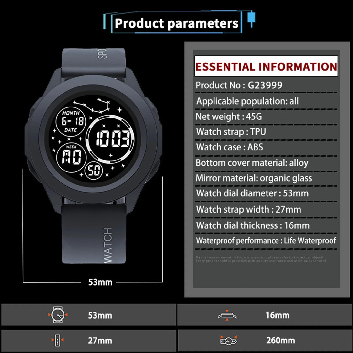 Men's Digital Sport Watch – Shockproof & 50m Waterproof