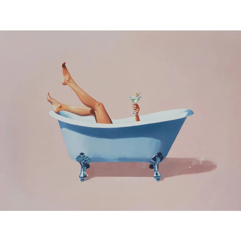 Retro Martini Girl Bathtub Canvas Wall Art | Glam Bathroom Decor