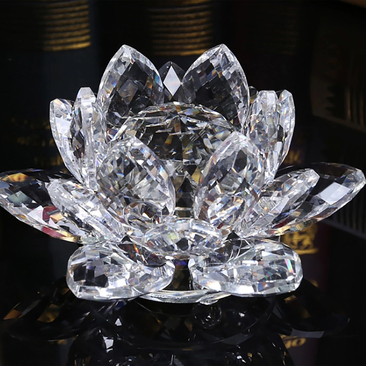 Crystal Lotus Flower Figurines Flower Crafts Glass Car Figurines for Tabletop Centerpiece Home Office Peaceful Pleasures Health and Wellness 30 White