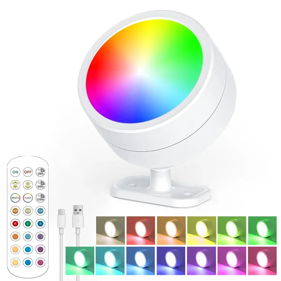 360°Rotatable LED Wall Lamp Rechargeable RGB&3Color Magnetic LED Spotlight Touch Remote Control For Bedroom Living Room Lighting Peaceful Pleasures Health and Wellness RGBCW White