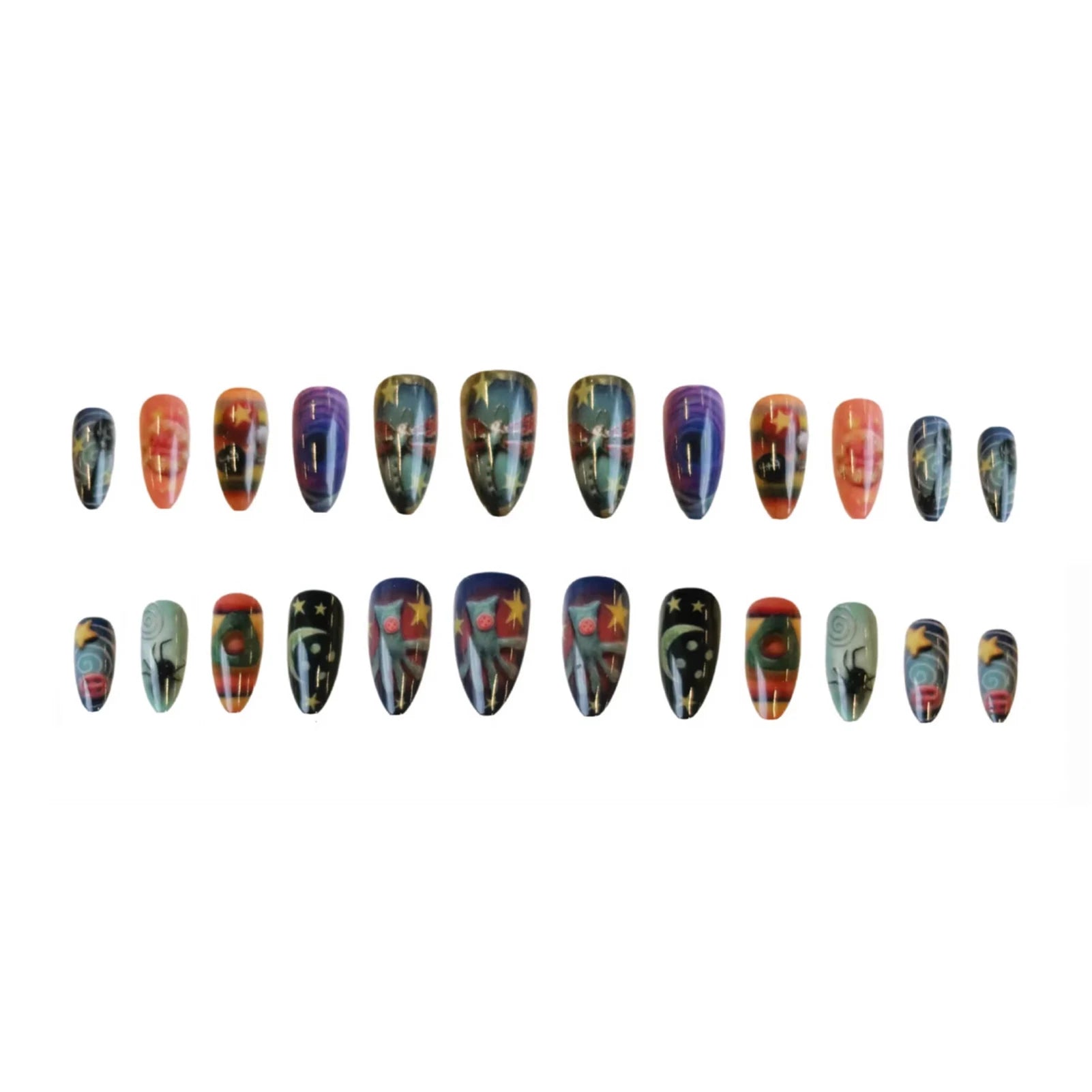 24pcs Gothic Fairy Tale Almond False Nails Press On Nails Wearable Halloween Resin Artificial Fake Y2k Nails For Cosplay Party Peaceful Pleasures Health and Wellness