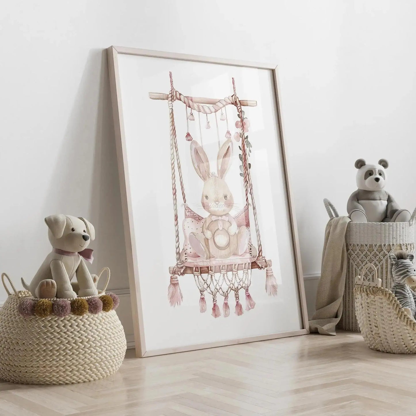 Pink Bunny Carousel Canvas Wall Art | Kids Room Decor Print
