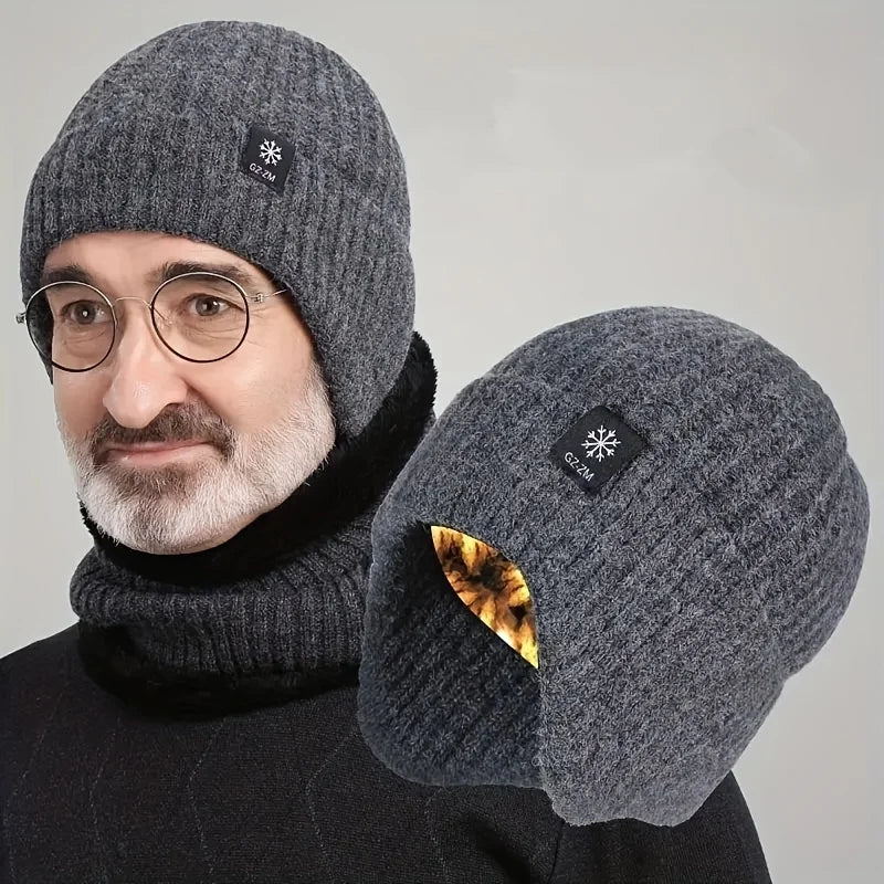 Men's Faux Fur Lined Beanie with Ear Flaps | Winter Knit Hat