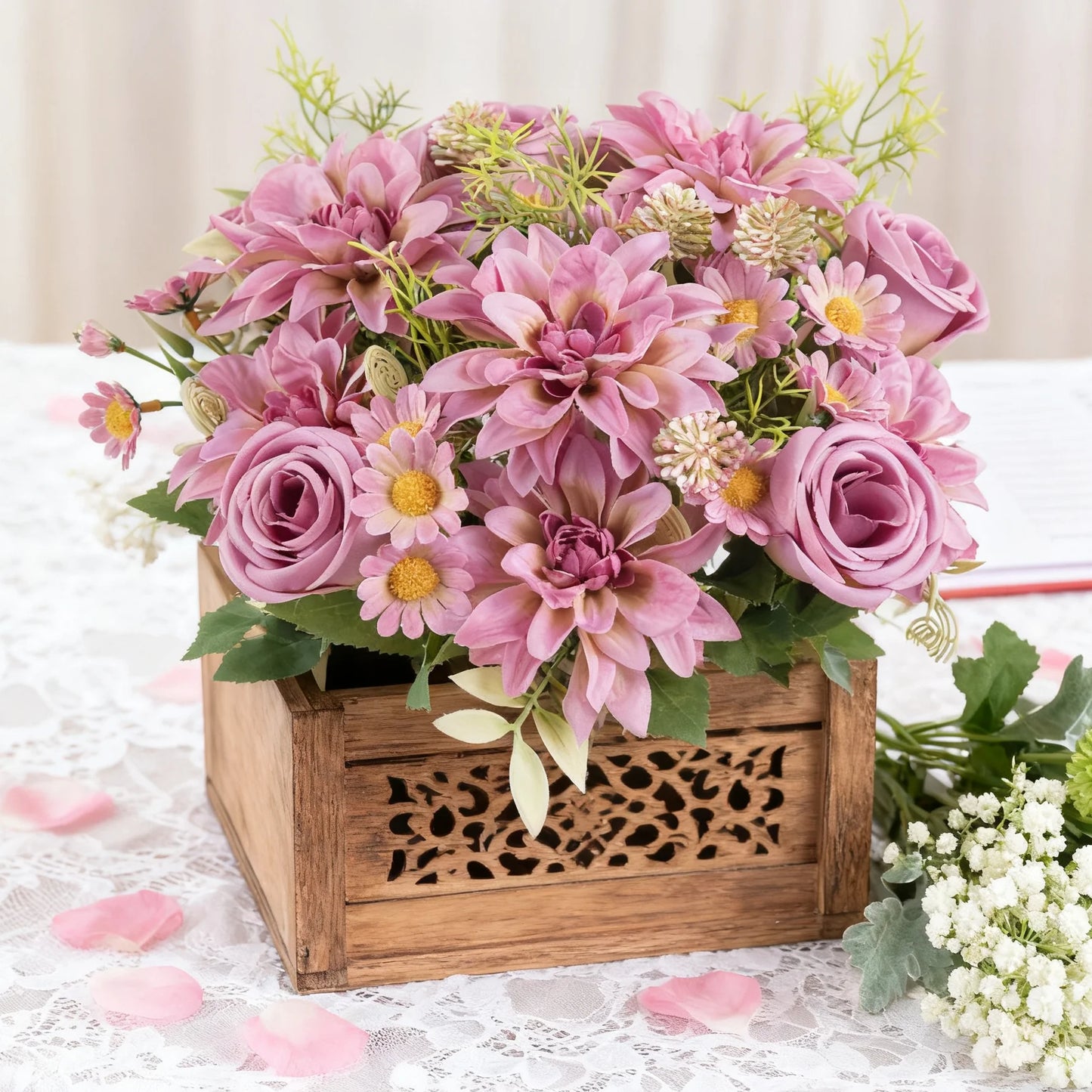Silk Dahlia Rose Artificial Flowers – Wedding & Home Décor